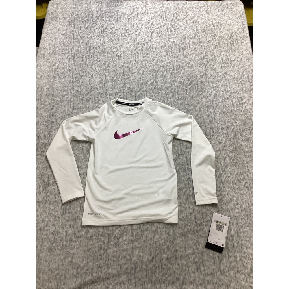 Nike Swim Girls Long Sleeve Rash Guard Metallic Purple Swoosh NESSB747-100 XS